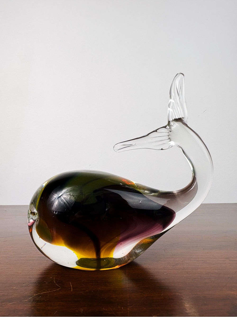 Vintage Murano Glass Whale Figurine Paperweight Sommerso Italian Art Glass AS IS